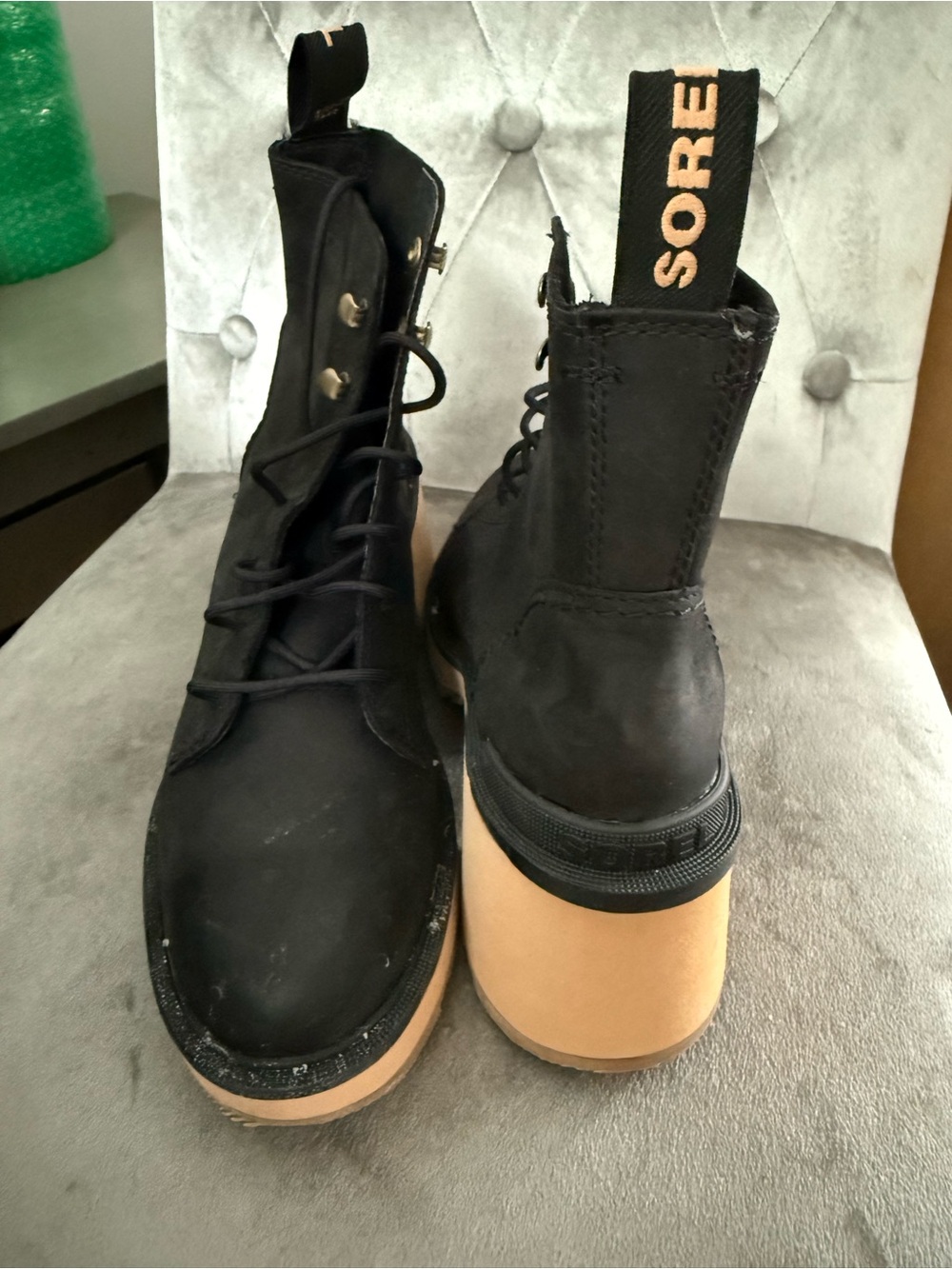 Sorel Womens Hi Line Heel Lace Black Boots, (Tawny Buff) Size 7